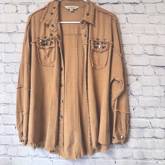 Davi&Dani Embellished Tan‎ Jacket  Boho Casual Trendy Comfy M Preowned Good - Picture 1 of 9